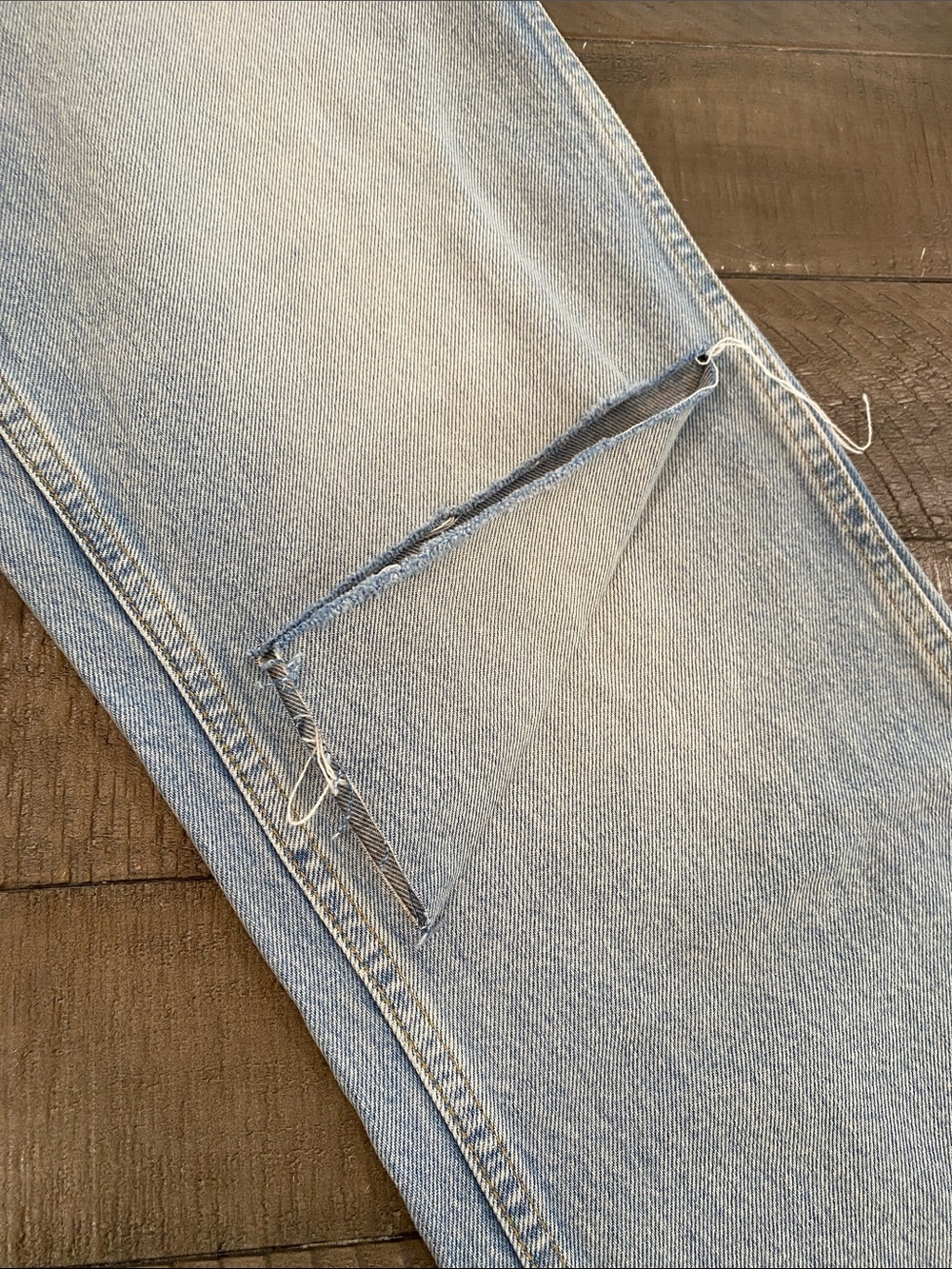 Re/Done Light Wash Straight Leg Jeans with Frayed Hem - Picture 7 of 8